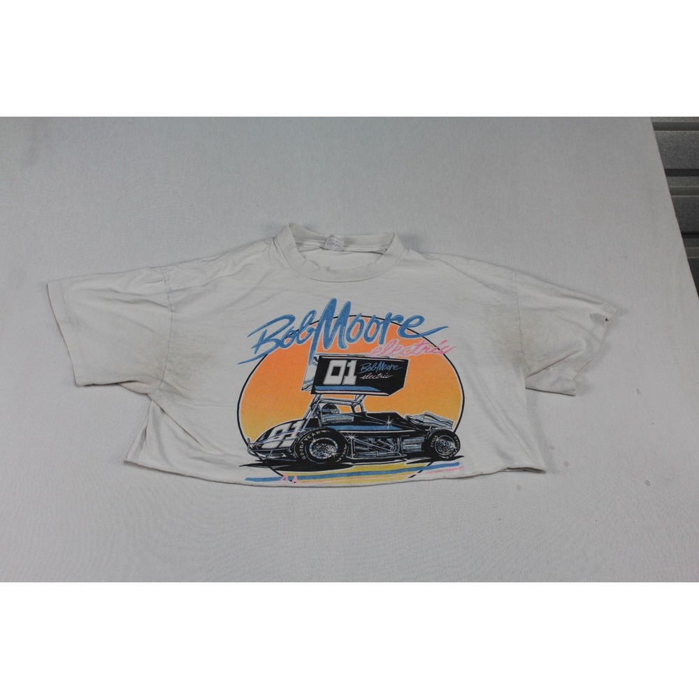 Stedman Women White Crop Top Bob Moore BMEI Racing Vintage USA Size XL